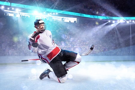 Hockey player celebrate goal. He very happyの写真素材