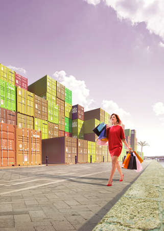 Beautiful shopping around containers streetの写真素材