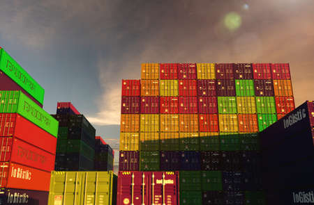 shipping containers at eveningの写真素材