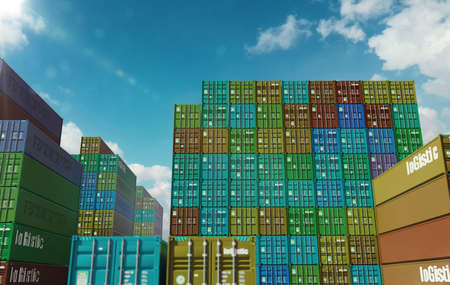 shipping containers at sunny dayの写真素材