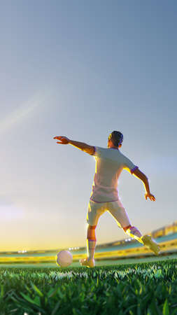 Soccer player in attack. polygon style 3d render illustration Vertical picture