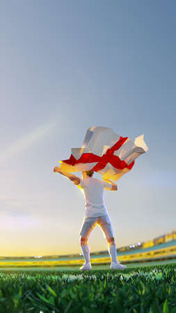 Soccer player after winner game championship hold flag of England. polygon style 3d render illustrationの写真素材