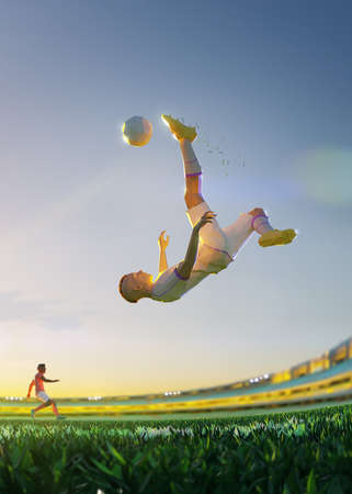 Soccer player in attack. polygon style 3d render illustration Vertical pictureの写真素材