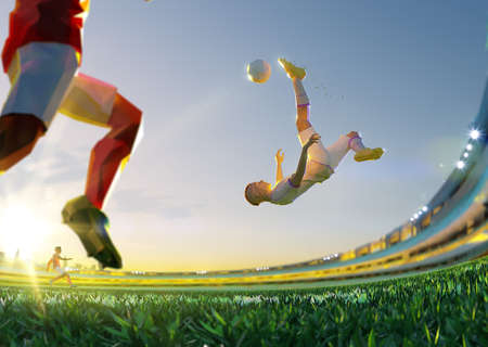 Soccer player in attack. polygon style 3d render illustrationの写真素材
