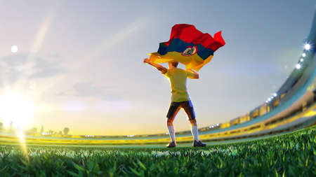 Soccer player after winner game championship hold flag of Columbia polygon style 3d render illustrationの写真素材