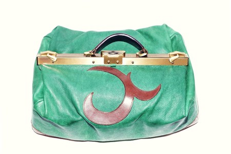 Large green midwives bag on white backgroundの写真素材
