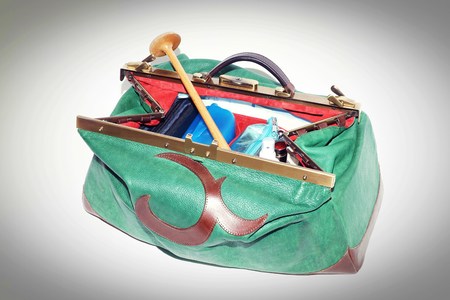 Large green midwives bag on white backgroundの写真素材