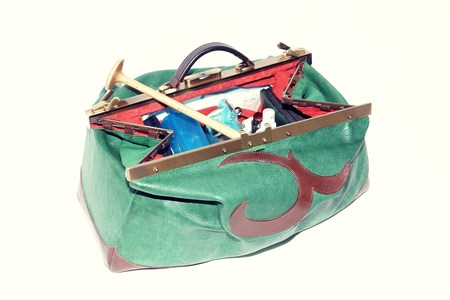 Large green midwives bag on white backgroundの写真素材