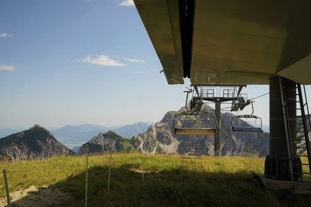 Ski lift in the Tyrolean Alps in summerの写真素材