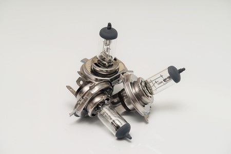 New car headlights on a white backgroundの写真素材