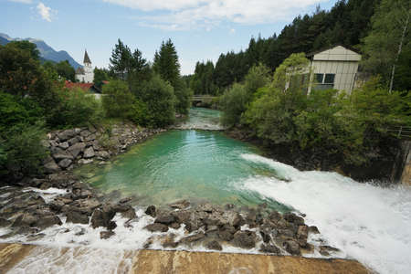 Reservoir with hydroelectric power station in the Tyrolean Alpsの写真素材