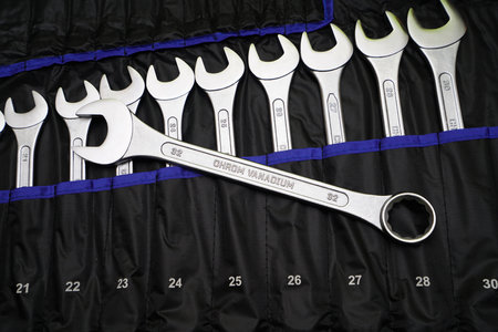 New screw wrench set in a tool bagの写真素材