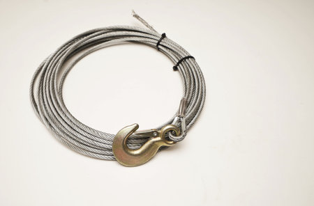 New wire rope with hook on white backgroundの写真素材