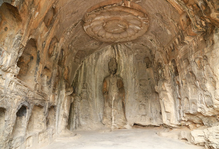 Lotus cave of Longmen grottoes in Luoyang, Chinaのeditorial素材