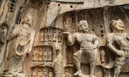 Buddhist sculptures in Longmen grottoes, Luoyang, Chinaのeditorial素材