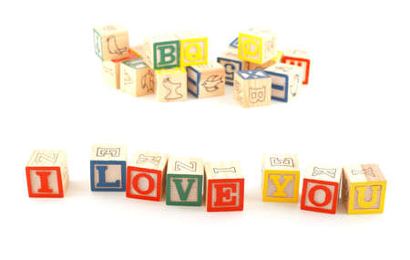 'I LOVE YOU' phrase made using wooden blocksの写真素材