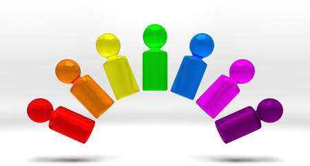 symbolic people in rainbow colors forming an arcの写真素材