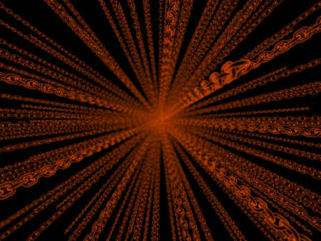 Semitransparent orange chains radiating from the center; 3d rendering
