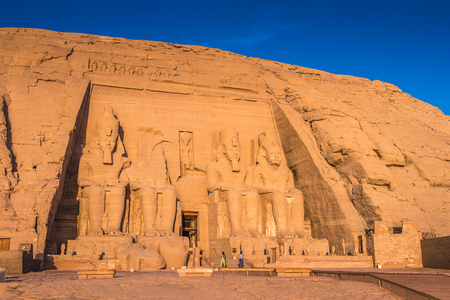 The Great Temple of Ramesses II on the sunrise, Abu Simbel, Egyptの写真素材