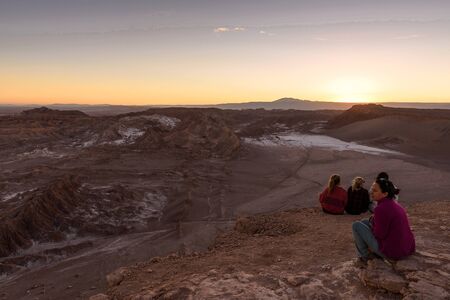 ATACAMA DESERT, CHILE - NOV 3, 2014: Unidentified tourists in the Atacama desert, Chile. Atacama Desert proper occupies 105,000 square kilometresのeditorial素材