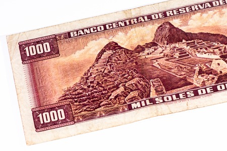 1000 soles de oro bank note. Soles de oro is the national currency of Peru