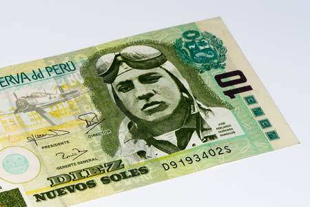 10 soles nuevos bank note. Soles nuevos is the national currency of Peruの写真素材