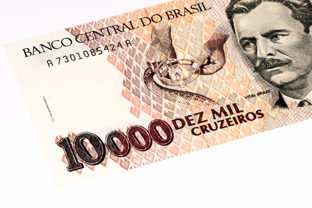 10000 Brasilian cruzeiro bank note. Cruzeiro is the former currency of Brasilの写真素材