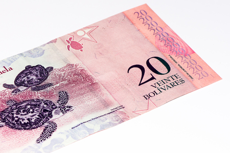 20 Venezuelan bolivares bank note. Bolivares fuertes is national currency of Brasilの写真素材