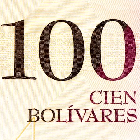 100 Venezuelan bolivares bank note. Bolivares fuertes is national currency of Brasilの写真素材