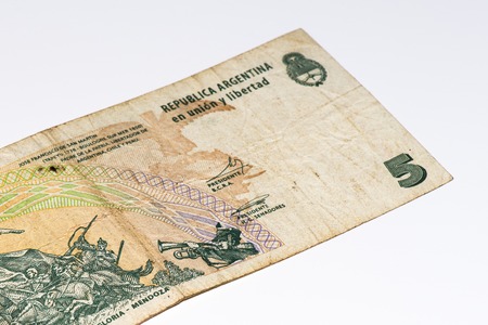 5 Argentinian peso bank note. Argentinian peso is the national currency of Argentinaの写真素材