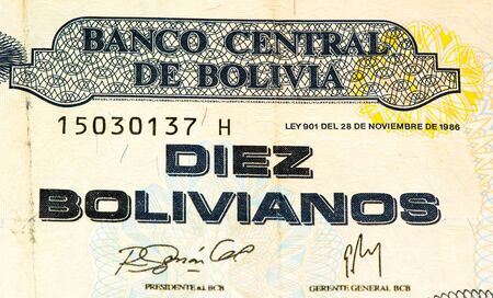 10 bolivianos bank note. Bolivianos is the national currency of Boliviaの写真素材