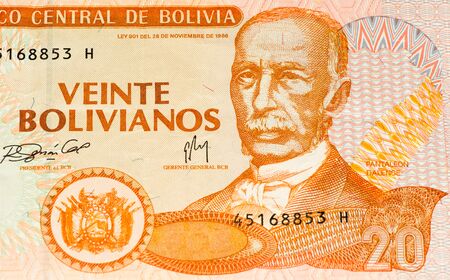20 bolivianos bank note. Bolivianos is the national currency of Boliviaの写真素材