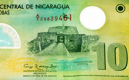 10 Cordobas bank note. Cordoba is the national currency of Nicaraguaの写真素材