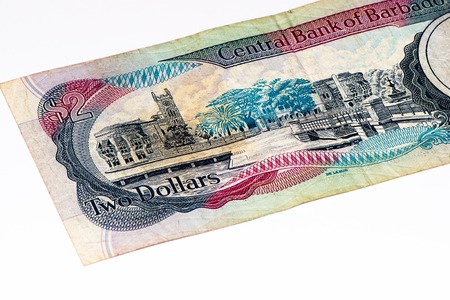 2 Barbadian dollar bank note. Barbadian dollars in the national currency of Barbadosの写真素材