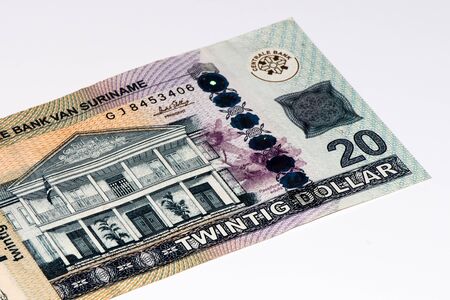 20 Surinamese dollar bank note. Surinamese dollar is the national currency of Suriname