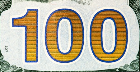 Number 100 on a 100 US dollars bank note made in 2009