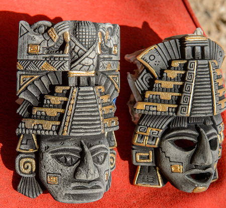 Black Masks, Authentic handcraft souvenirs of maya civilisationの写真素材