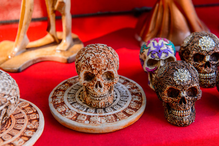 Decorated skull, Authentic handcraft souvenirs of maya civilisationの写真素材