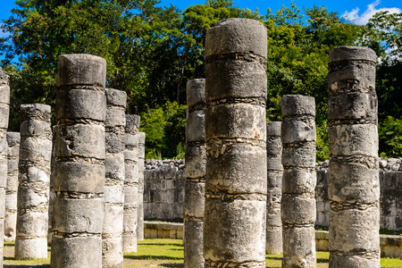 Group of thousands columns, Chichen Itza, Tinum Municipality, Yucatan State. It was a large pre-Columbian city built by the Maya people of the Terminal Classic period. UNESCO World Heritageの写真素材
