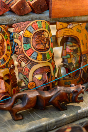 Masks, Authentic handcraft souvenirs of maya civilisationの写真素材