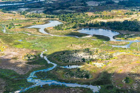 beautiful aerial view of the Okavango Delta (Okavango Grassland), One of the  Seven Natural Wonders of Africa, Botswanaの写真素材