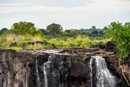 Scenic view of the Victoria Falls, Zambezi River, Zimbabwe and Zambiaの写真素材