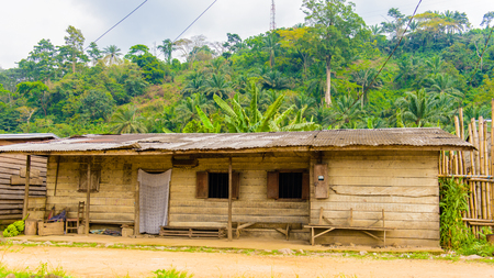 Destroyed cabins in the jungleの写真素材