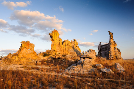 Wierd rock on the sunset in Madagascarの写真素材