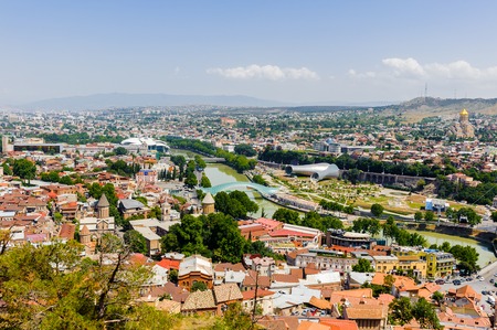 TBILISI, GEORGIA - JULY 18, 2014: Panoramic view of Tbilisi, Georgia. Tbilisi is the capital and the...