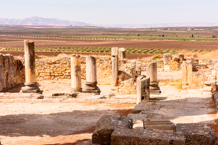Volubilis, an excavated Berber and Roman city in Morocco, ancient capital of the kingdom of Mauretania.の写真素材