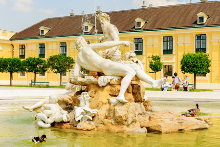 VIENNA, AUSTRIA - JUNE 17: Fountain of the Schonbrunn Palace on June, 17, 2013 in Vienna, Austria. It was a royal residence of Franz Joseph and Elisabethのeditorial素材