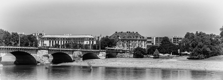 Bridge over the river Elba in black and white, Dresden, Germany