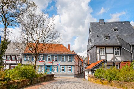 Close view of a house in the Old town of Gorlar, Lower Saxony, Germany. Old town of Goslarの写真素材