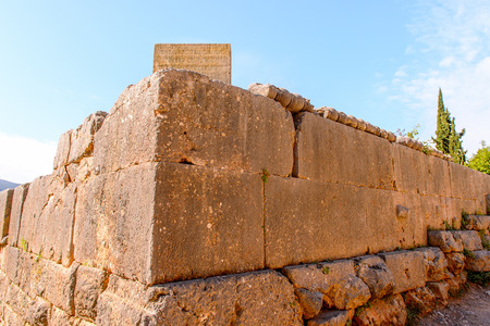 Ancient ruins of Delphi, an archaeological site in Greece, at the Mount Parnassus. Delphi is famous...